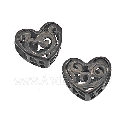 Stainless Steel Heart Beads Hollow Large Hole Black Plated