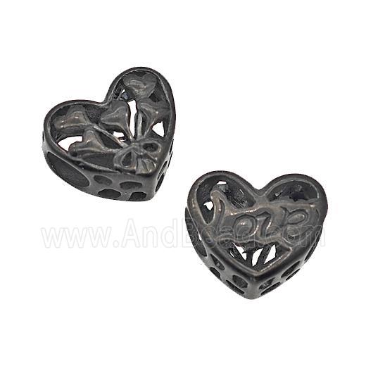 Stainless Steel Heart Beads Love Hollow Large Hole Black Plated