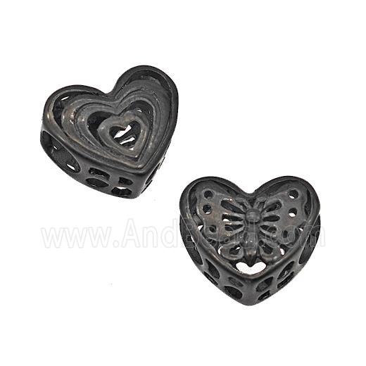 Stainless Steel Heart Beads Butterfly Hollow Large Hole Black Plated