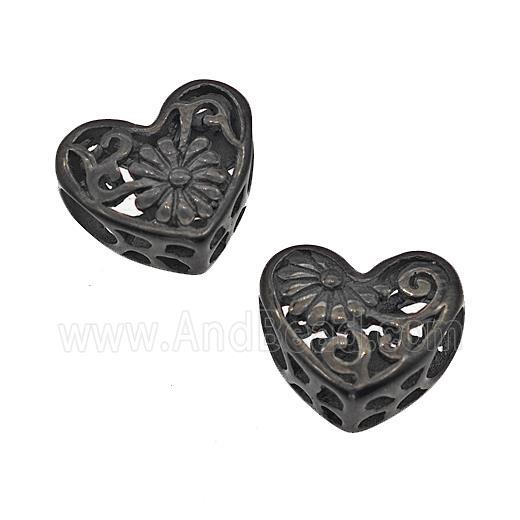Stainless Steel Heart Beads Flower Hollow Large Hole Black Plated