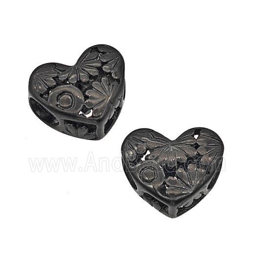 Stainless Steel Heart Beads Flower Hollow Large Hole Black Plated