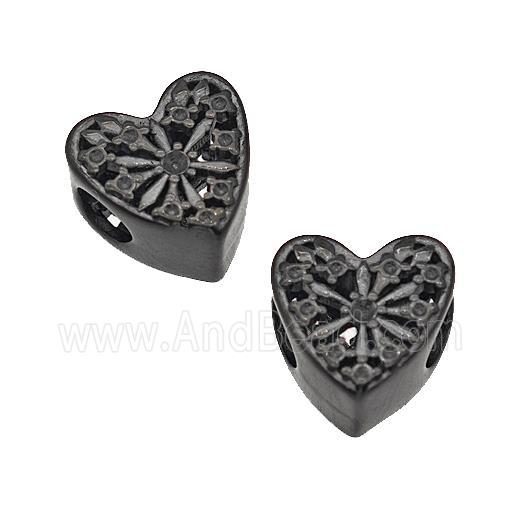 Stainless Steel Heart Beads Flower Hollow Large Hole Black Plated