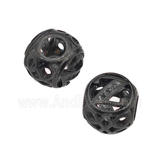 Stainless Steel Round Beads Letter-Z Hollow Large Hole Black Plated