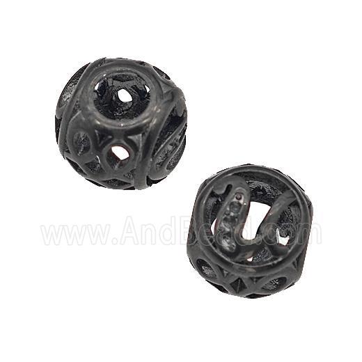 Stainless Steel Round Beads Letter-U Hollow Large Hole Black Plated