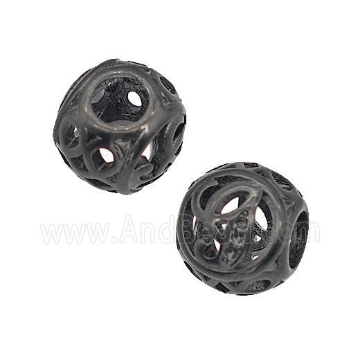 Stainless Steel Round Beads Letter-g Hollow Large Hole Black Plated