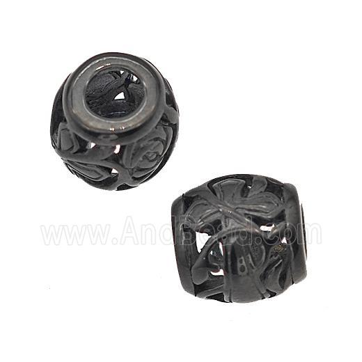 Stainless Steel Barrel Beads Cross Large Hole Hollow Black Plated