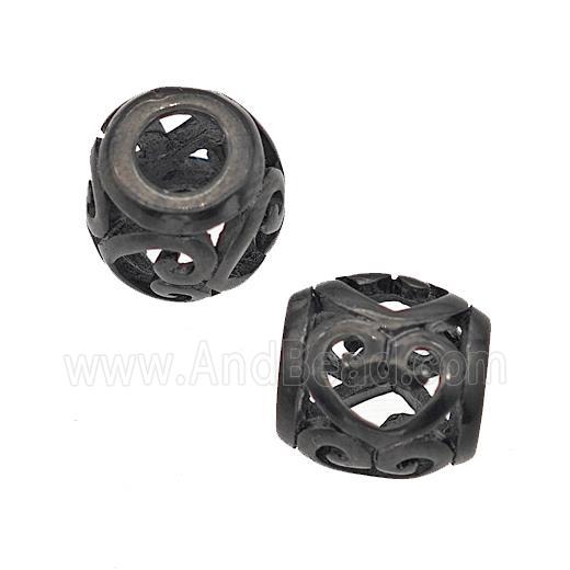 Stainless Steel Barrel Beads Heart Large Hole Hollow Black Plated