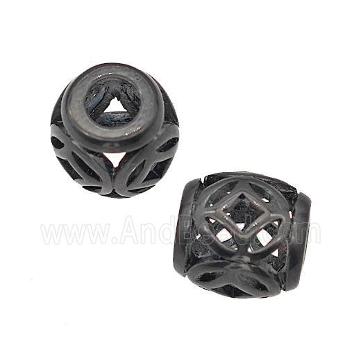 Stainless Steel Barrel Beads Large Hole Hollow Black Plated