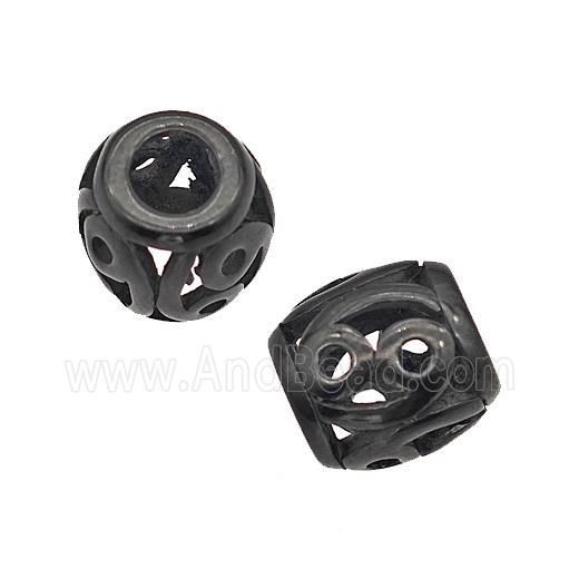 Stainless Steel Barrel Beads Large Hole Hollow Black Plated