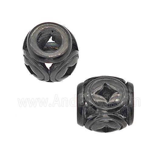 Stainless Steel Barrel Beads Large Hole Hollow Black Plated