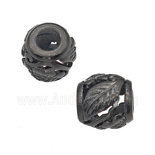 Stainless Steel Barrel Beads Leaf Large Hole Hollow Black Plated