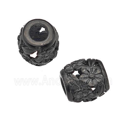 Stainless Steel Barrel Beads Cross Large Hole Hollow Black Plated