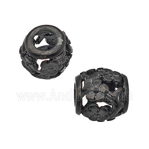 Stainless Steel Barrel Beads Flower Large Hole Hollow Black Plated