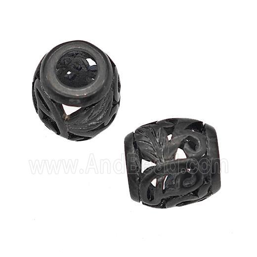 Stainless Steel Barrel Beads Leaf Large Hole Hollow Black Plated