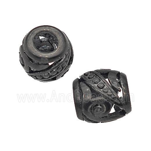 Stainless Steel Barrel Beads Large Hole Hollow Black Plated