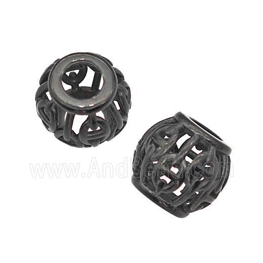 Stainless Steel Round Beads Large Hole Hollow Black Plated