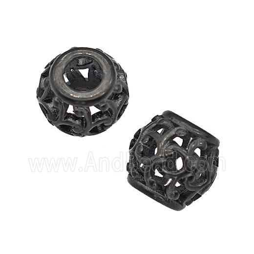 Stainless Steel Round Beads Large Hole Hollow Black Plated