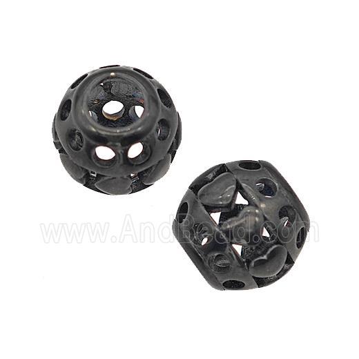 Stainless Steel Round Beads Heart Large Hole Hollow Black Plated