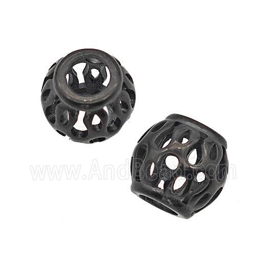Stainless Steel Barrel Beads Large Hole Hollow Black Plated
