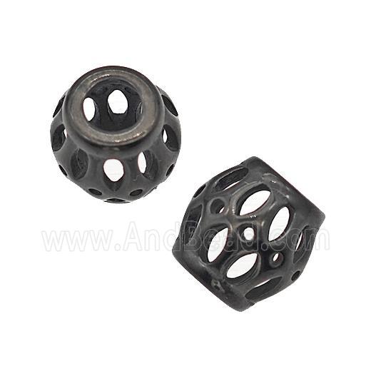 Stainless Steel Barrel Beads Large Hole Hollow Black Plated