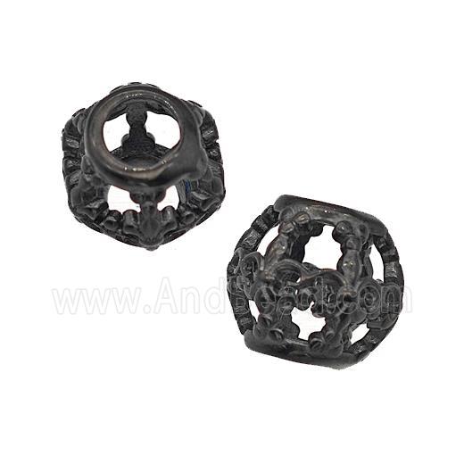 Stainless Steel Round Beads Large Hole Hollow Black Plated