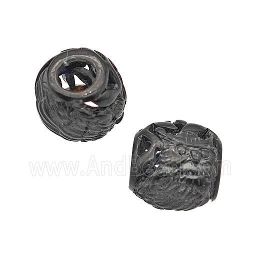Stainless Steel Barrel Beads Owl Large Hole Hollow Black Plated