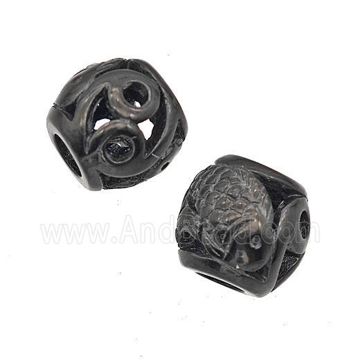 Stainless Steel Barrel Beads Large Hole Hollow Black Plated