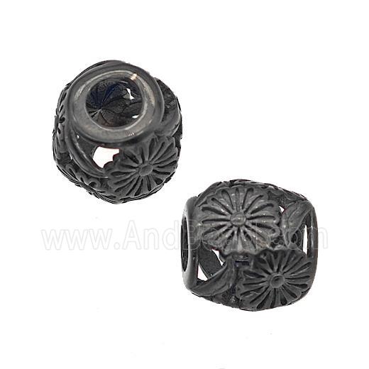 Stainless Steel Barrel Beads Flower Large Hole Hollow Black Plated