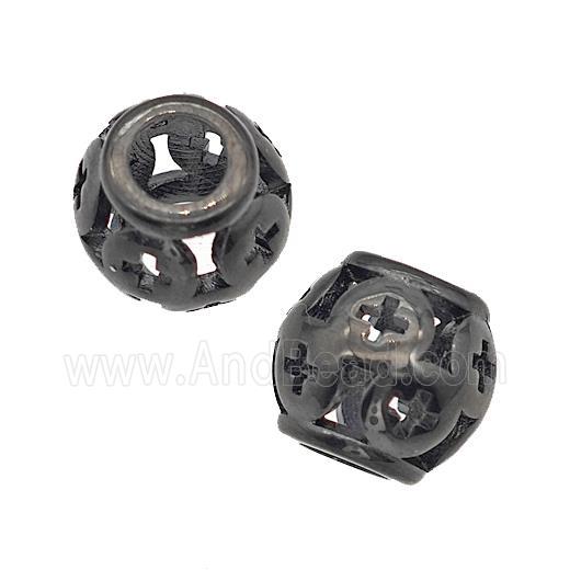 Stainless Steel Round Beads Cross Large Hole Hollow Black Plated