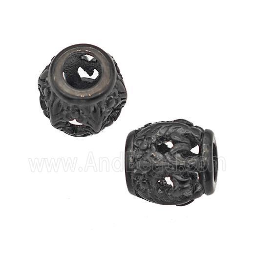 Stainless Steel Barrel Beads Large Hole Hollow Black Plated