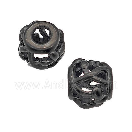 Stainless Steel Barrel Beads Large Hole Hollow Black Plated