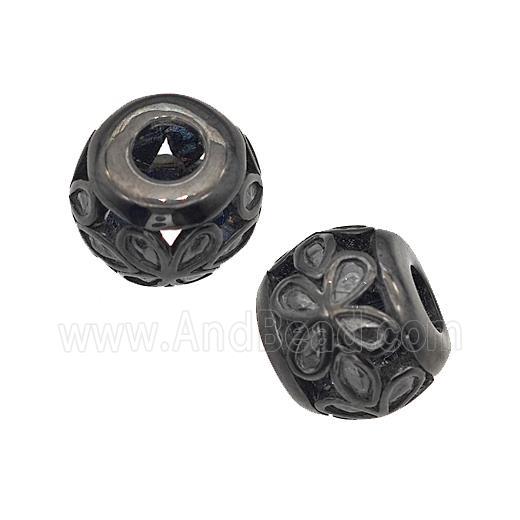 Stainless Steel Round Beads Flower Large Hole Hollow Black Plated