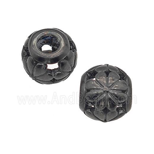 Stainless Steel Round Beads Flower Large Hole Hollow Black Plated