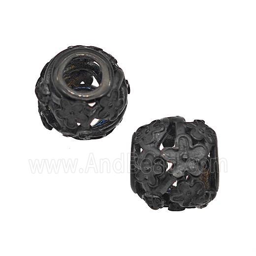 Stainless Steel Round Beads Flower Large Hole Hollow Black Plated