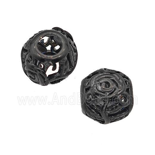 Stainless Steel Round Beads Flower Large Hole Hollow Black Plated