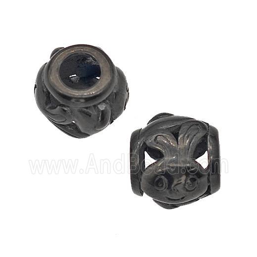 Stainless Steel Barrel Beads Rabbit Large Hole Hollow Black Plated