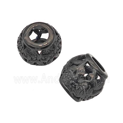 Stainless Steel Barrel Beads Flower Large Hole Hollow Black Plated