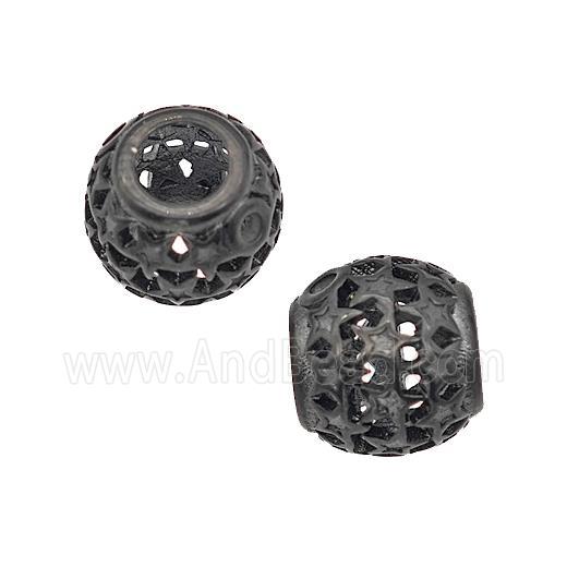 Stainless Steel Round Beads Large Hole Hollow Black Plated