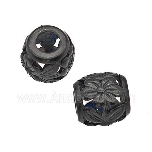 Stainless Steel Barrel Beads Flower Large Hole Hollow Black Plated