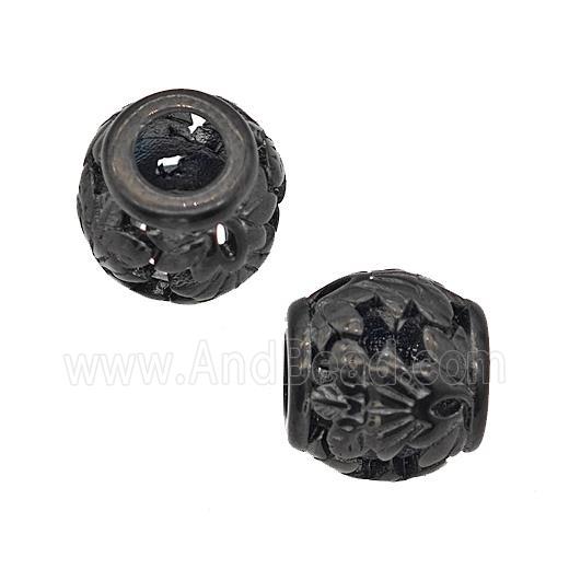 Stainless Steel Barrel Beads Flower Large Hole Hollow Black Plated