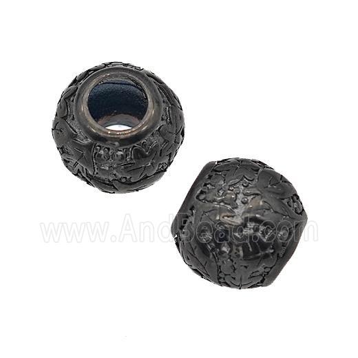 Stainless Steel Round Beads Flower Large Hole Hollow Black Plated