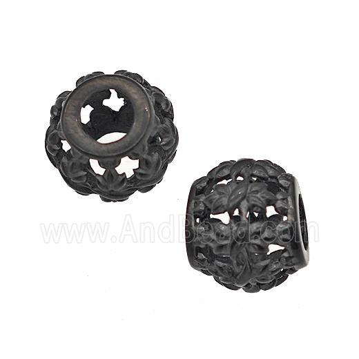 Stainless Steel Round Beads Flower Large Hole Hollow Black Plated