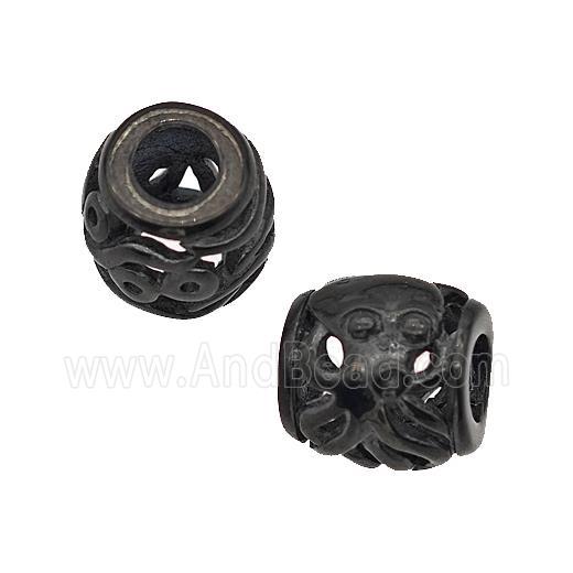 Stainless Steel Barrel Beads Octopus Large Hole Hollow Black Plated