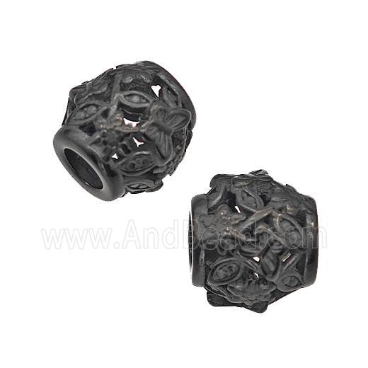 Stainless Steel Barrel Beads Flower Large Hole Hollow Black Plated