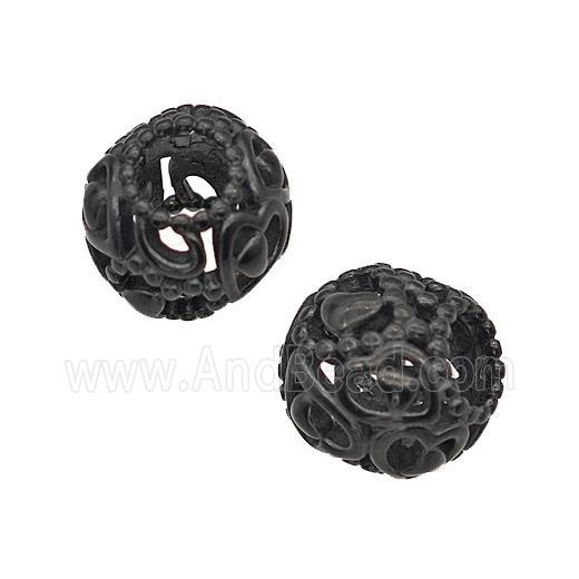 Stainless Steel Round Beads Large Hole Hollow Black Plated