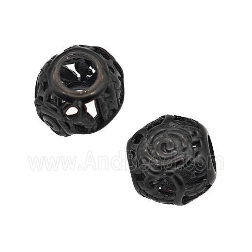 Stainless Steel Round Beads Flower Large Hole Hollow Black Plated