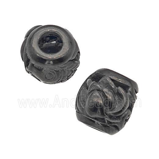 Stainless Steel Barrel Beads Flower Large Hole Hollow Black Plated
