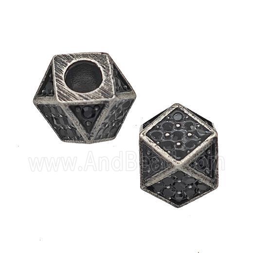 Stainless Steel Polyhedron Beads Micro Pave Rhinestone Large Hole Antique Silver