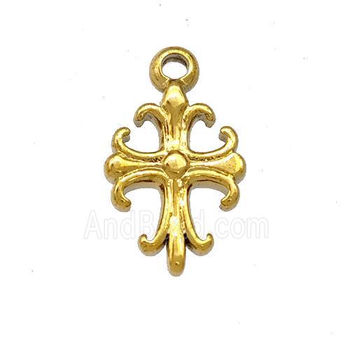 Stainless Steel Cross Pendant Fleur Delis Gold Plated