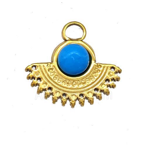 Stainless Steel Pendant Pave Synthetic Turquoise Blue Gold Plated